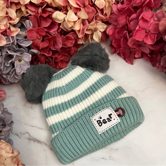 Infant Baby Mint Green Striped Winter Hat & Ring Scarf Set - Picture 5 of 15